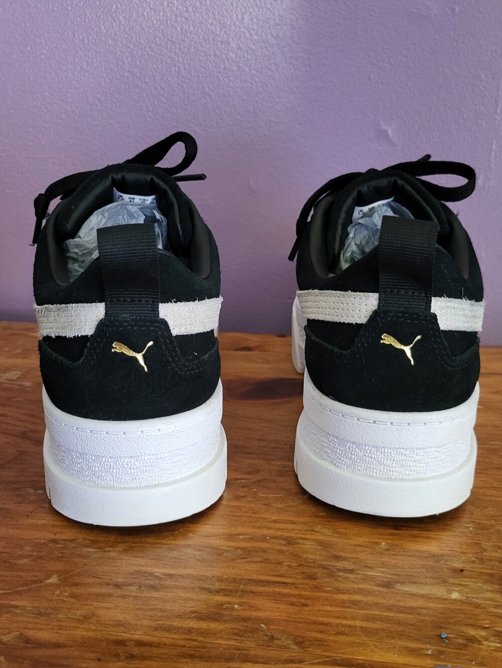 Womens Chunky Platform PUMA Lace-up Black White Suede Leather Sneakers Shoes 10 - Picture 6 of 11
